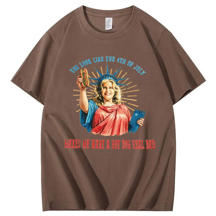 Makes Me Want A Hot Dog Real Bad Pattern Print T-Shirt