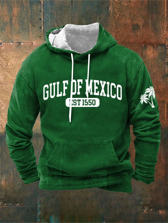 Men's Gulf Of Mexico Print Casual Hooded Sweatshirt
