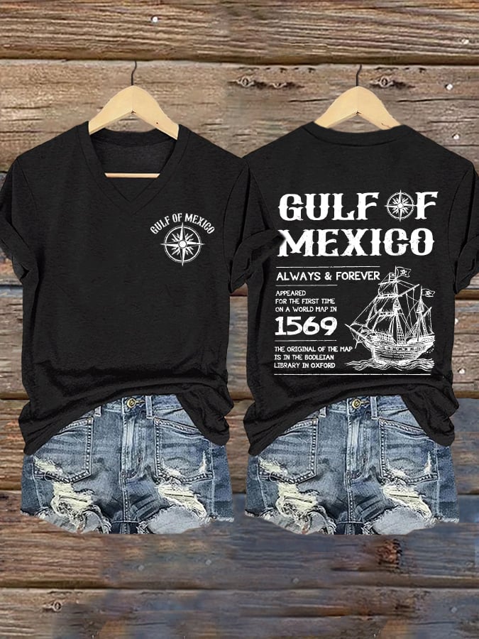 Women's Gulf Of Mexico Printed V Neck T-Shirt