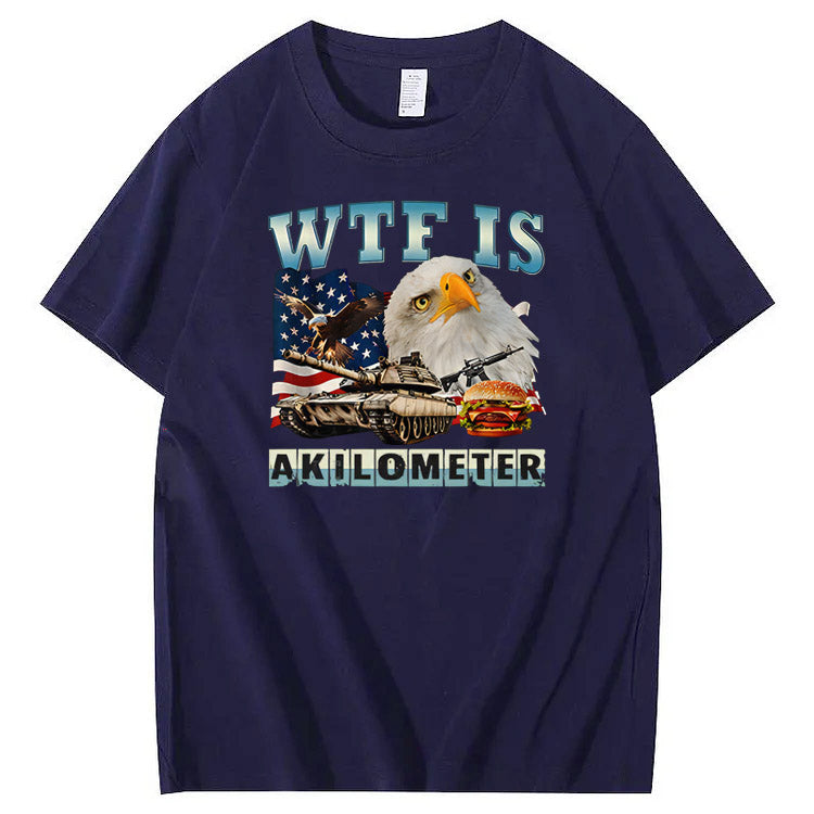 Wtf Is Akilometer American Flag Pattern Print Cotton T-Shirt
