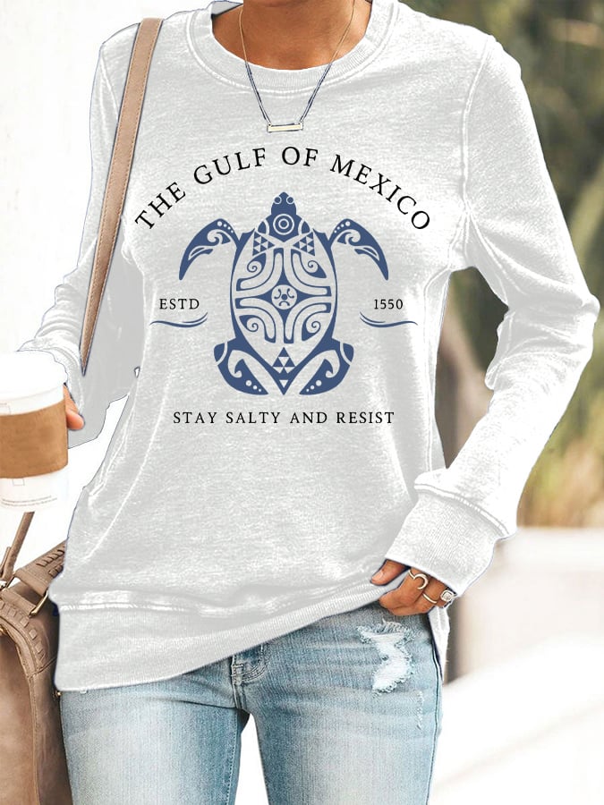 Women's Gulf Of Mexico Print Round Neck Sweatshirt
