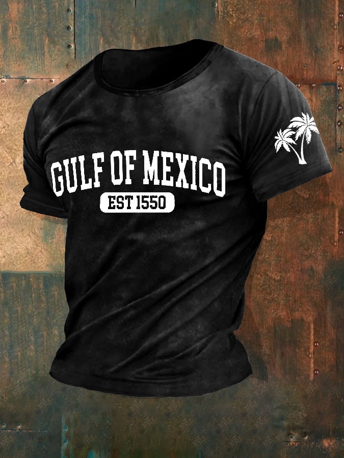 Men'S Retro Gulf Of Mexico Printed Casual Crew Neck T-Shirt