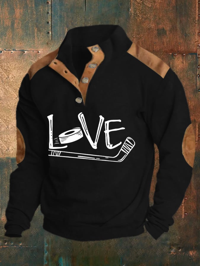 Men's Vintage Love Ice Hockey Print Sweatshirt
