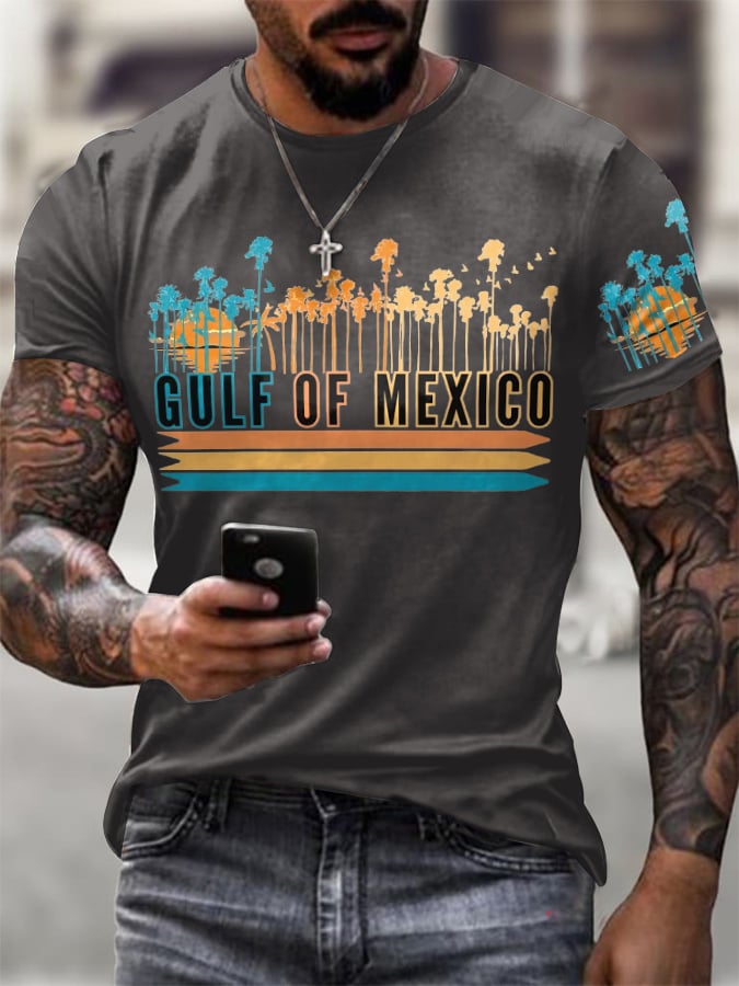 Men'S Retro Gulf Of Mexico Printed Casual Crew Neck T-Shirt