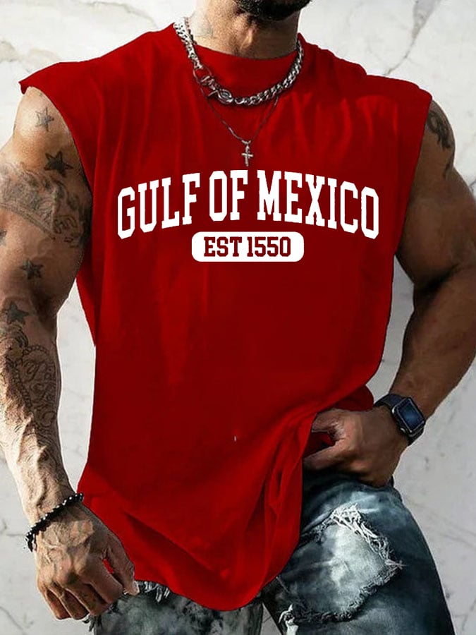 Men's Gulf Of Mexico Print Round Neck Tank Top