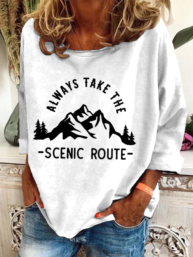 Women's Always Take The Scenic Route Hiking Print Sweatshirt