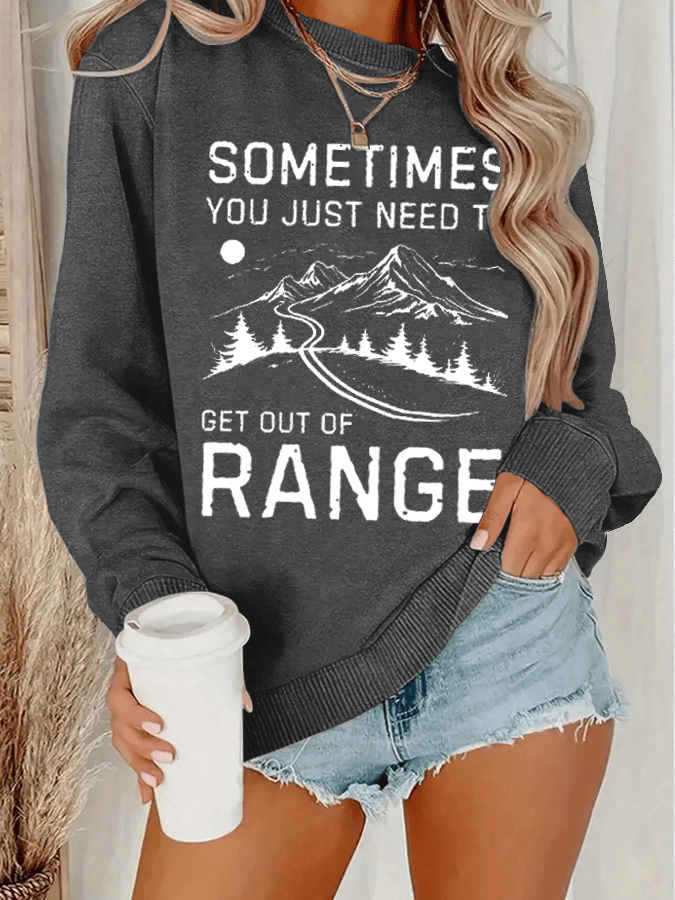 Women's Get Out Of Range Hiking Print Crew Neck Long Sleeve Sweatshirt