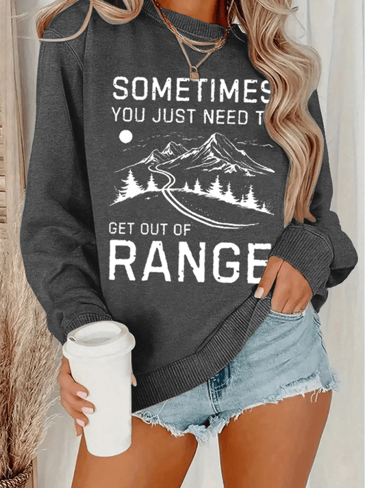 Women's Get Out Of Range Hiking Print Crew Neck Long Sleeve Sweatshirt