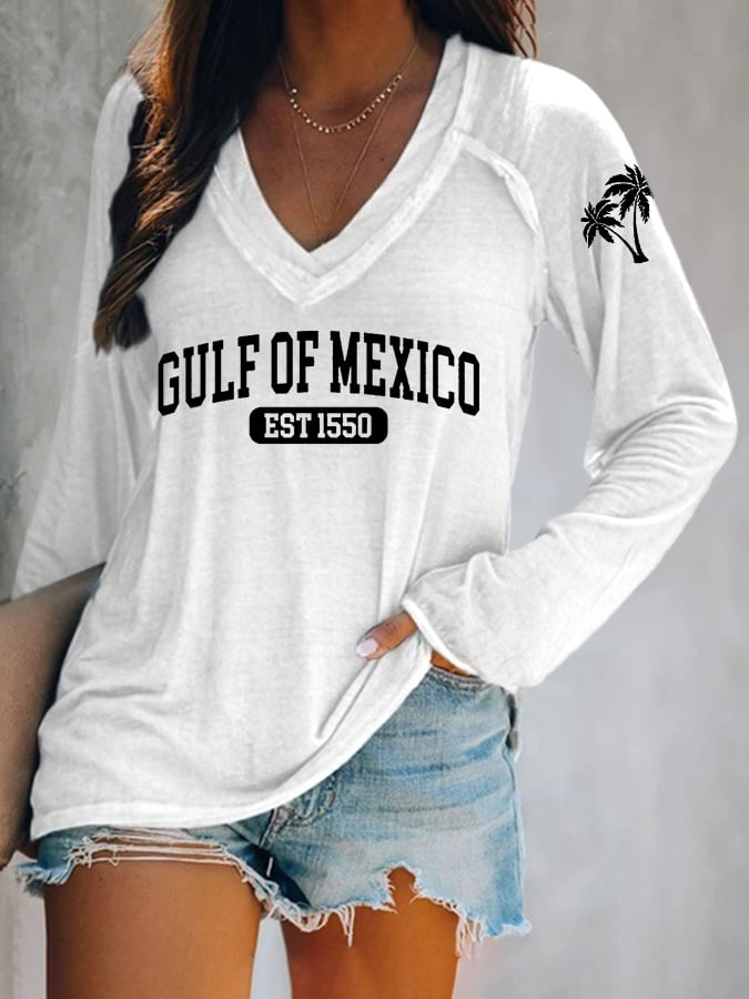 Women's Gulf Of Mexico Print V Neck T-Shirt