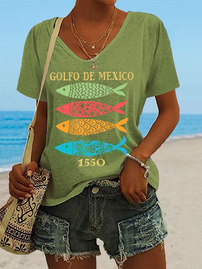 Women's Gulf Of Mexico Print Casual T-Shirt