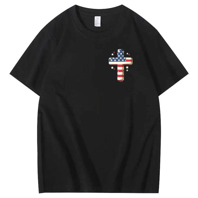 Independence Day Stars&Stripes Jesus Chirs Pattern Print T-Shirt