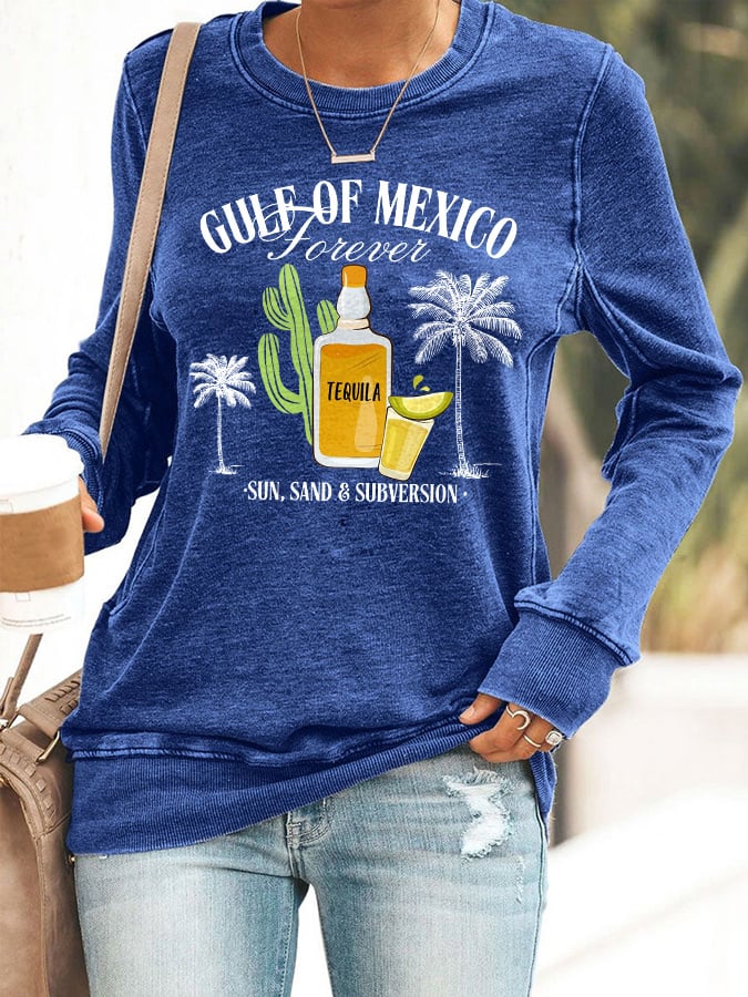 Women's Gulf Of Mexico Print Round Neck Sweatshirt