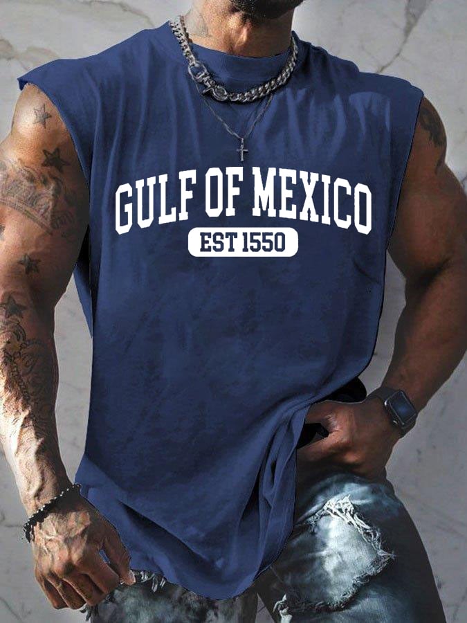 Men's Gulf Of Mexico Print Round Neck Tank Top