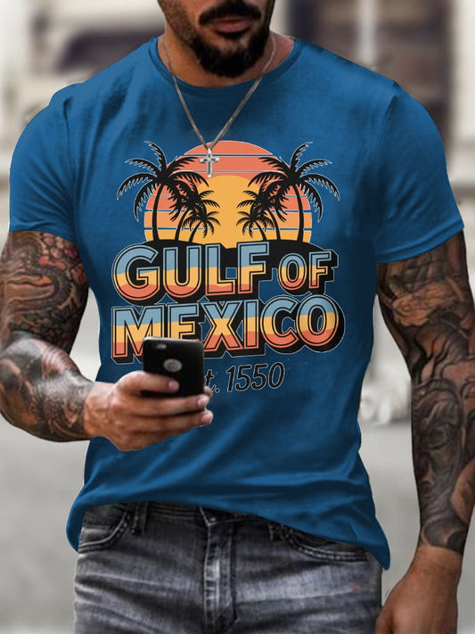 Men'S Retro Gulf Of Mexico Printed Casual Crew Neck T-Shirt