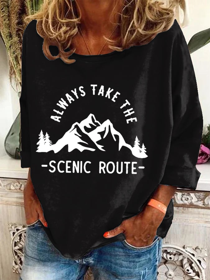 Women's Always Take The Scenic Route Hiking Print Sweatshirt