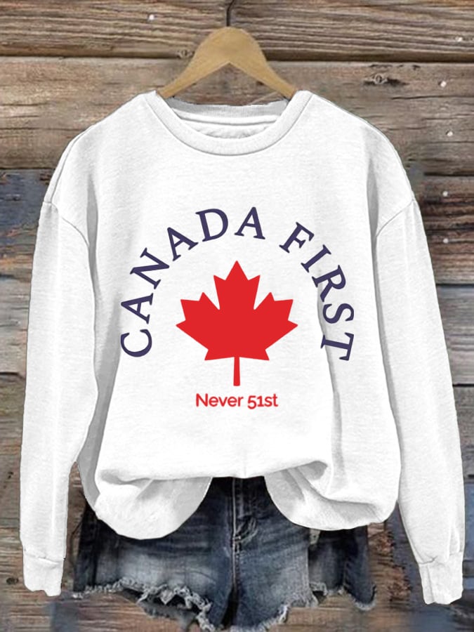 Women's Canada No. 1 Not No. 51 Printed Round Neck Long Sleeve Sweatshirt
