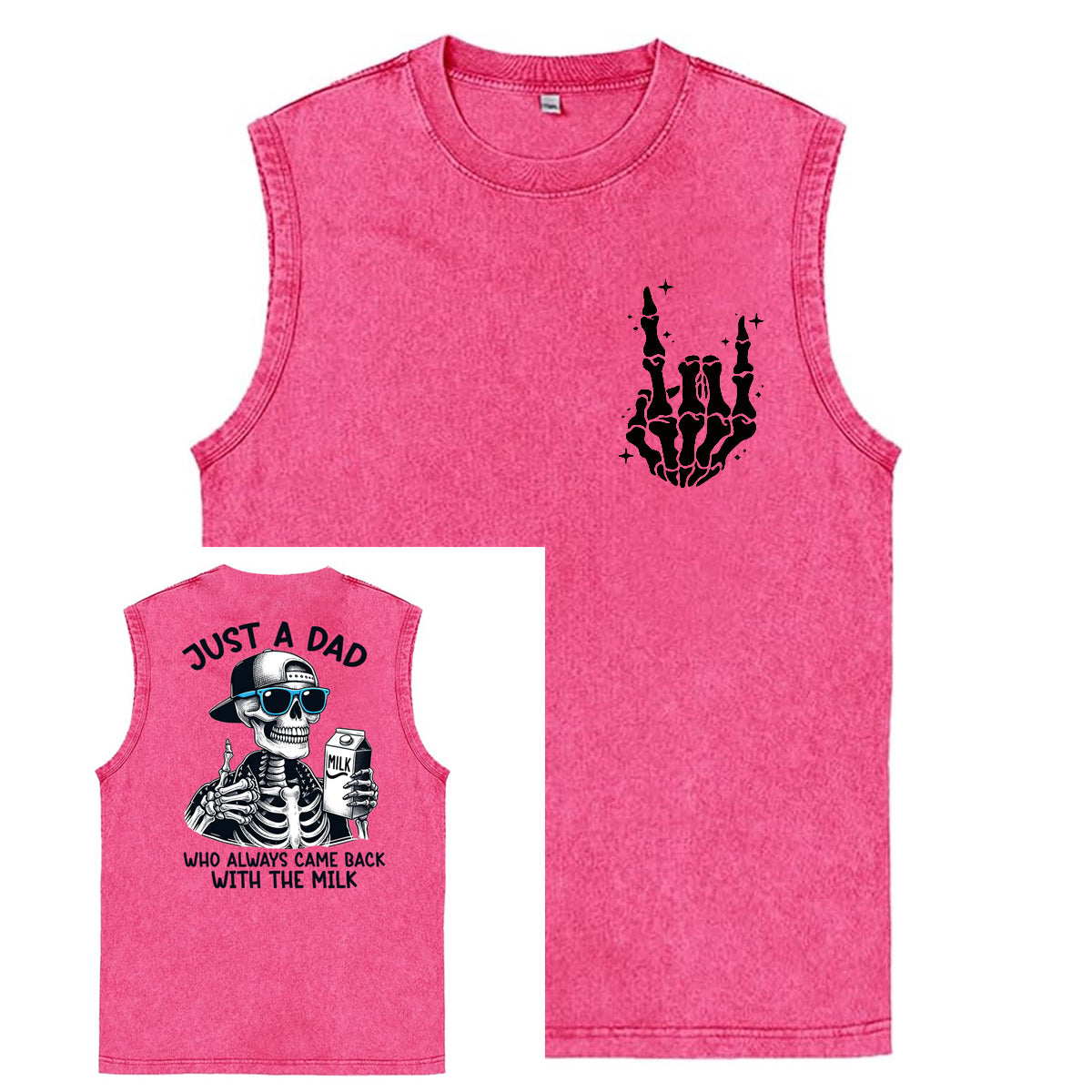 Just A Dad Who Always Came Back With The Milk Print Washed Cotton Sleeveless Tank Tops