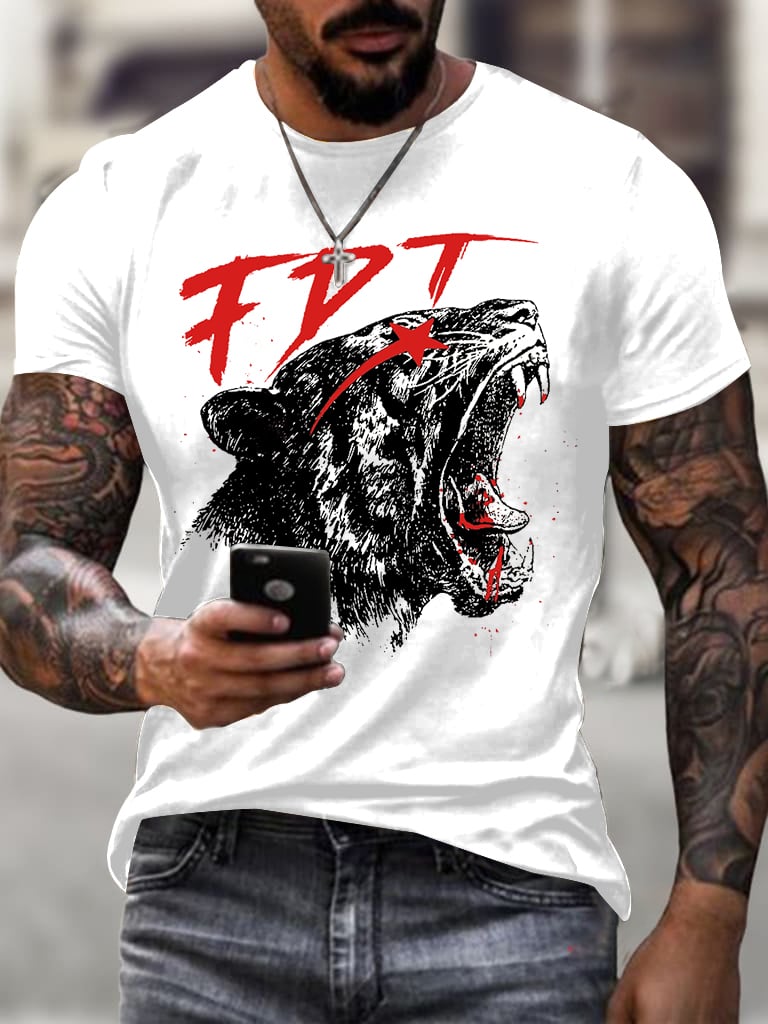 Men'S Retro FDT Printed Casual Crew Neck T-Shirt