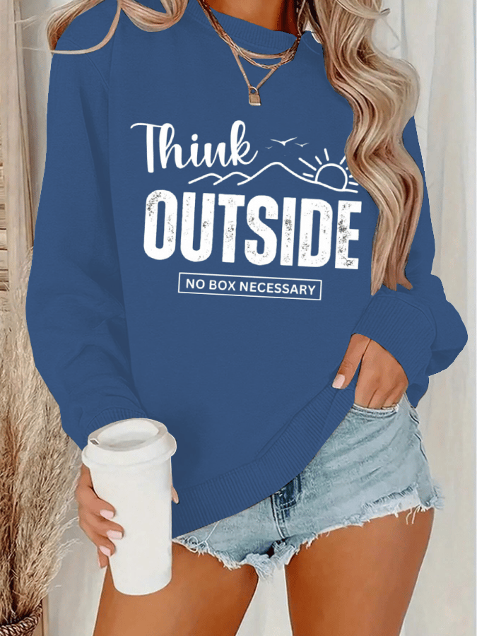 Women's Think Outside The Box Hiking Print Crew Neck Long Sleeve Sweatshirt