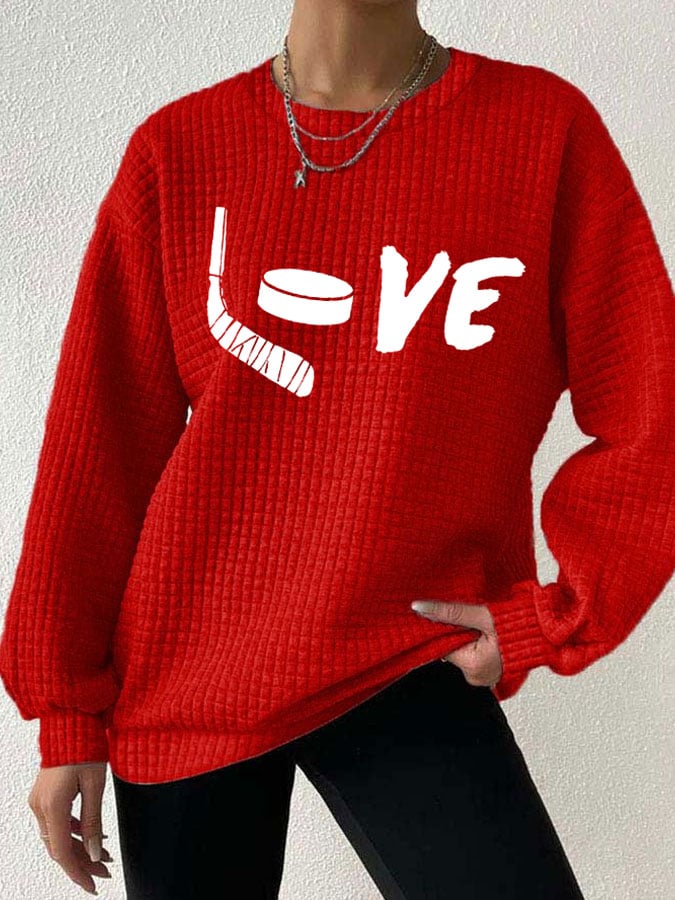 Women's Love Ice Hockey Print Long Sleeve Sweatshirt