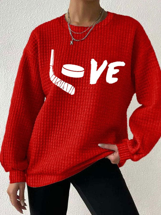 Women's Love Ice Hockey Print Long Sleeve Sweatshirt