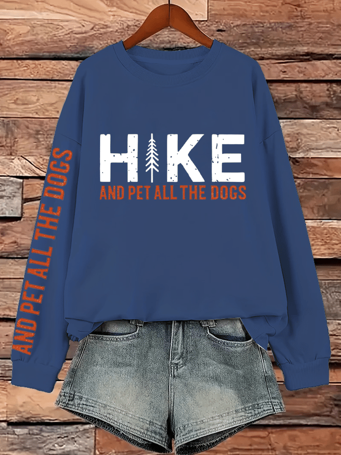 Women's Hike And Pet All The Dogs Printed Crew Neck Long Sleeve Sweatshirt
