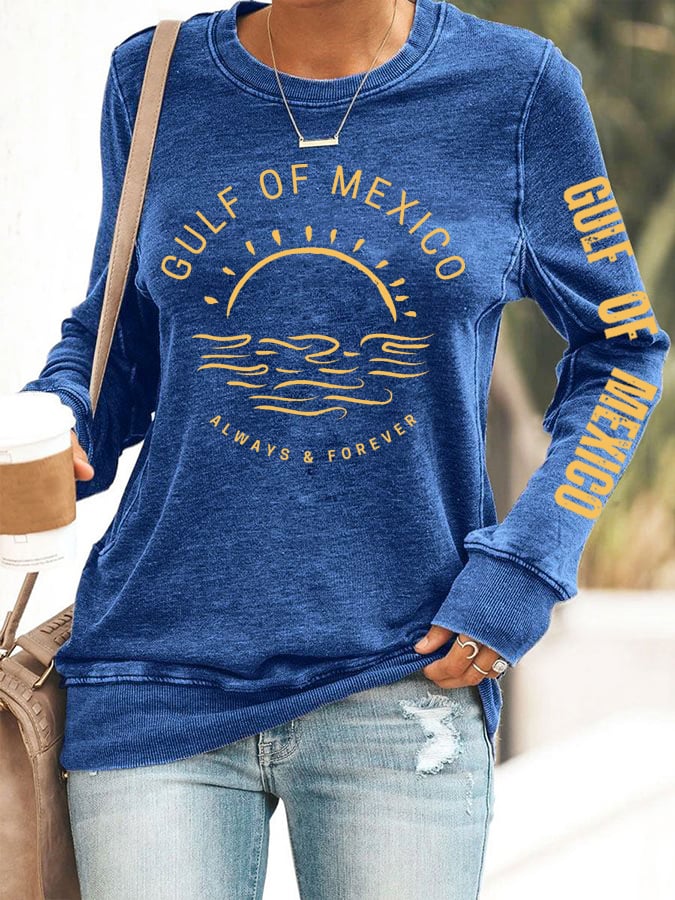 Women's Gulf Of Mexico Print Round Neck Sweatshirt