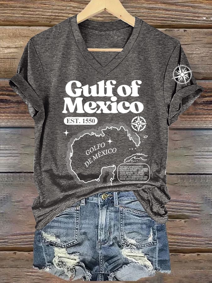 Women's Gulf Of Mexico Printed V Neck T-Shirt