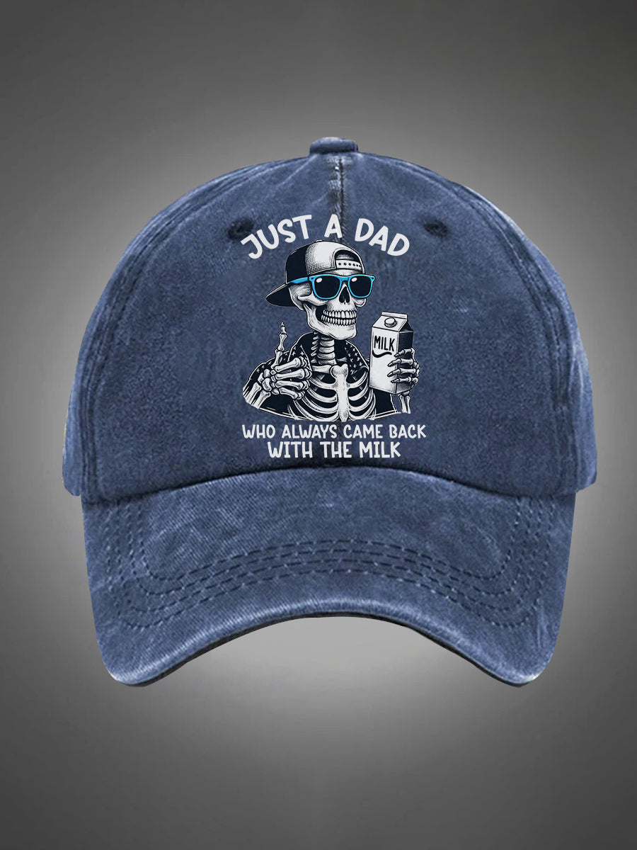 Just A Dad Who Always Came Back With The Milk Pattern Washed Hats