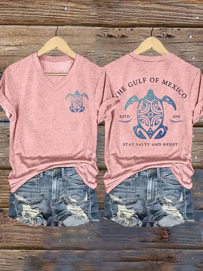 Women's Gulf Of Mexico Printed V Neck T-Shirt