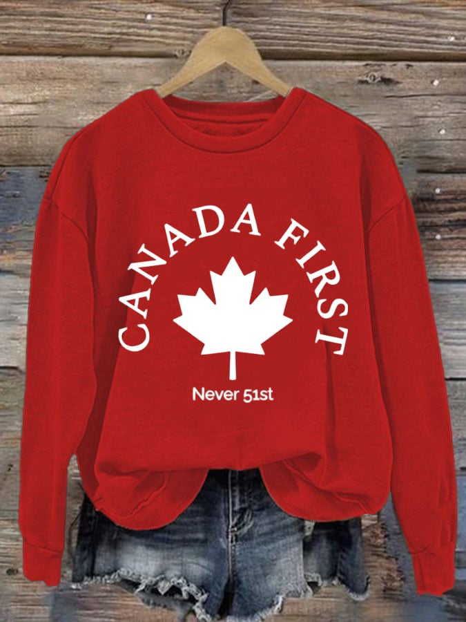 Women's Canada No. 1 Not No. 51 Printed Round Neck Long Sleeve Sweatshirt
