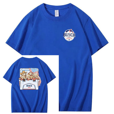 Happy Dogs And American Flag Pattern Print T-Shirt