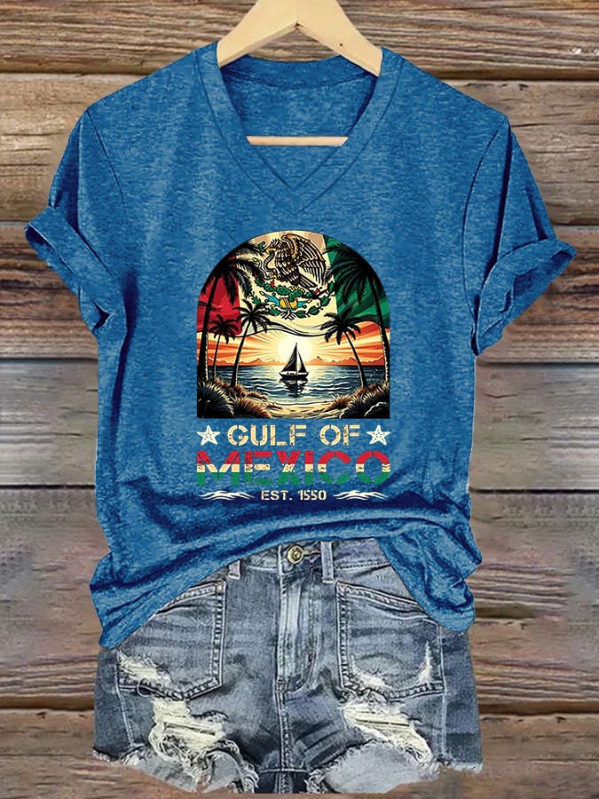 Women's Retro Gulf Of Mexico Est 1550 Print T-Shirt