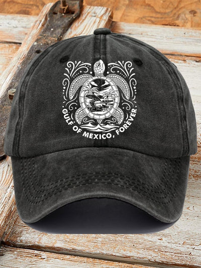 Retro Gulf Of Mexico Forever Sea Turtle Printed Baseball Cap