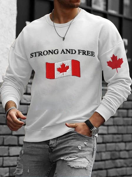 Men's Retro Canada Strong And Free Print Sweatshirt
