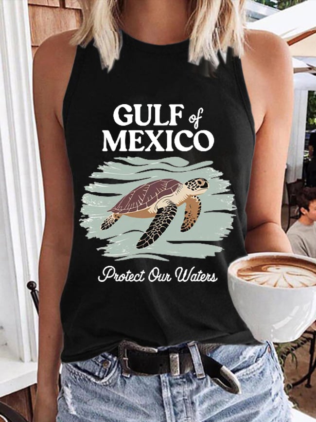 Women's Gulf Of Mexico Print Round Neck Tank Top