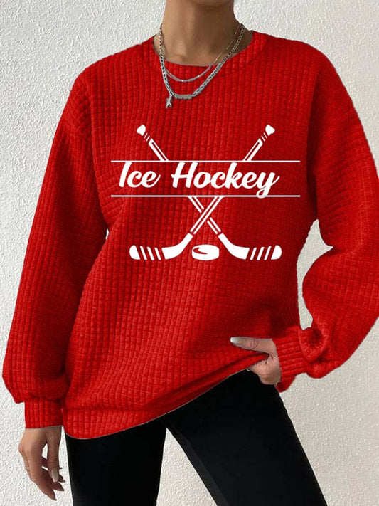 Women's Ice Hockey Printed Daily Long Sleeve Crew Neck Sweatshirt