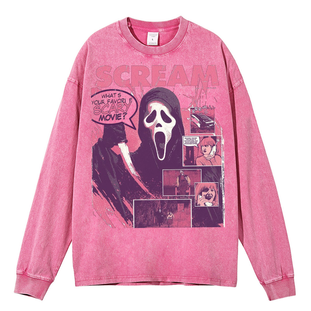 Scream Unisex Washed Printed Round Neck Sweatshirt
