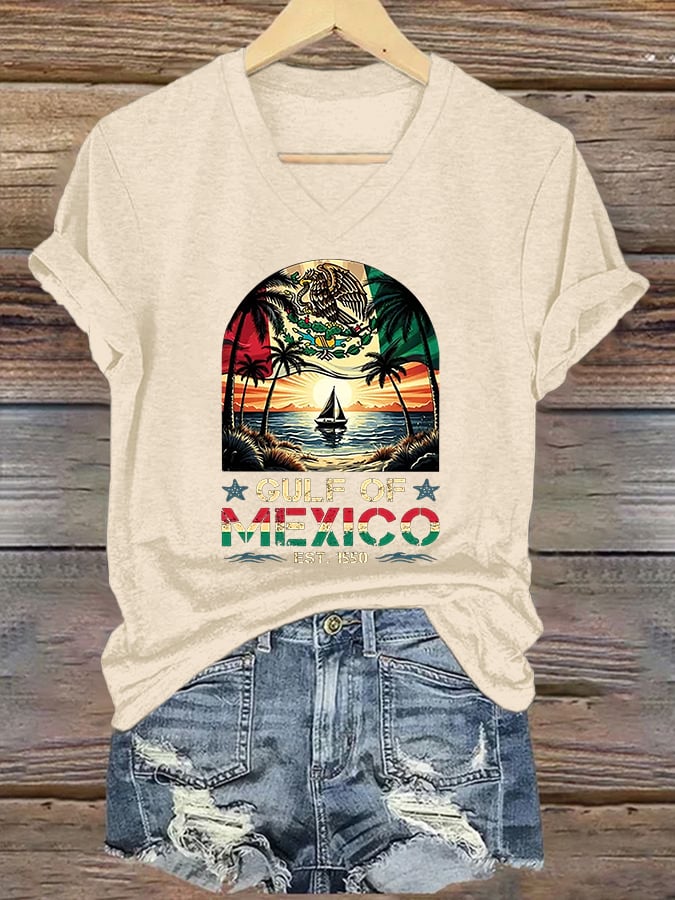 Women's Retro Gulf Of Mexico Est 1550 Print T-Shirt