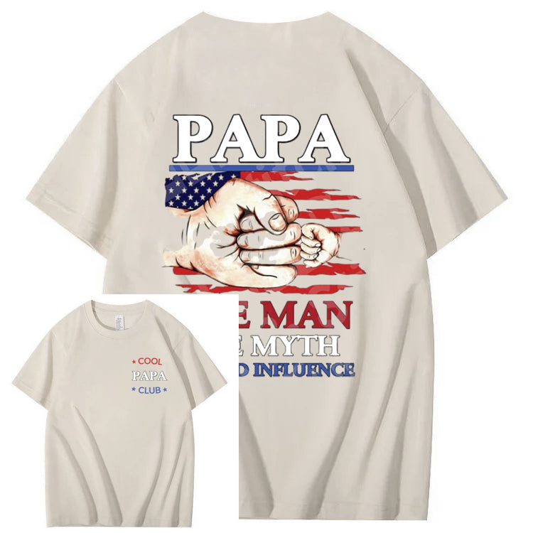 Cool Papa Club The Man The Myth The Bad Influence Art Pattern Print T-Shirt