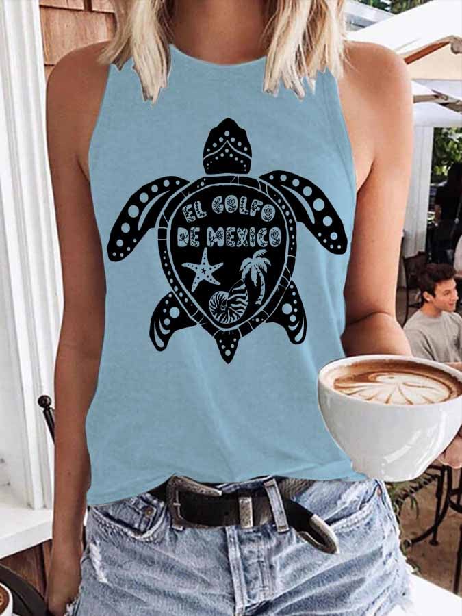 Women's Gulf Of Mexico Print Round Neck Tank Top