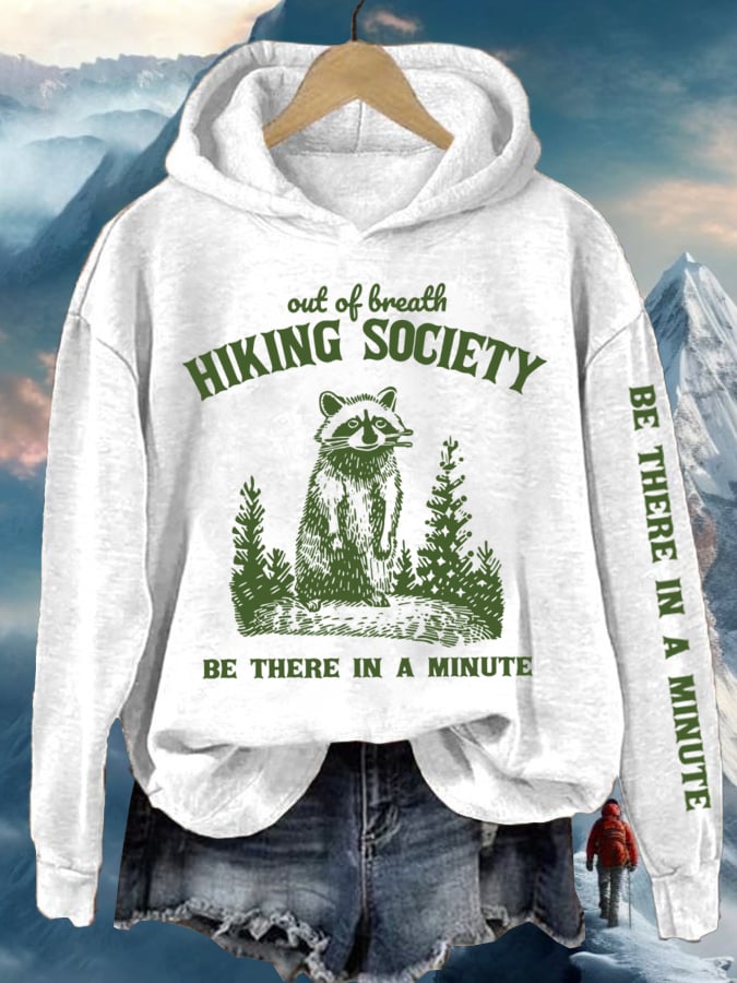 Women's Out Of Breath Hiking Society Printed Hooded Long Sleeve Sweatshirt