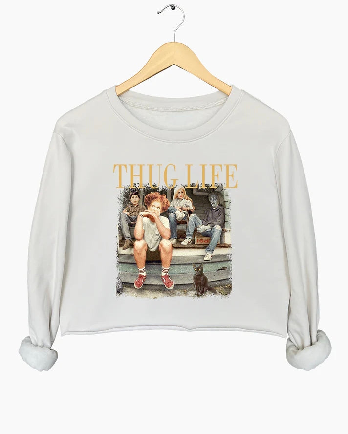 Hocus Pocus Thug Life Bad Witches Crop Sweatshirt