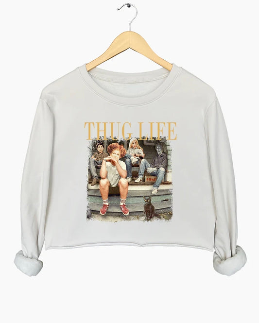 Hocus Pocus Thug Life Bad Witches Crop Sweatshirt