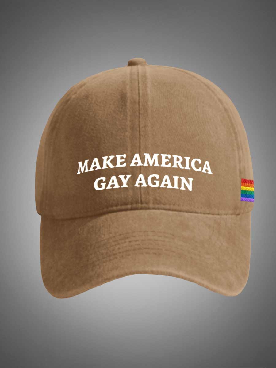 Rainbow Maga Make American Great Again LGBTQ Unisex Distressed Cotton Washed Art Print Hat