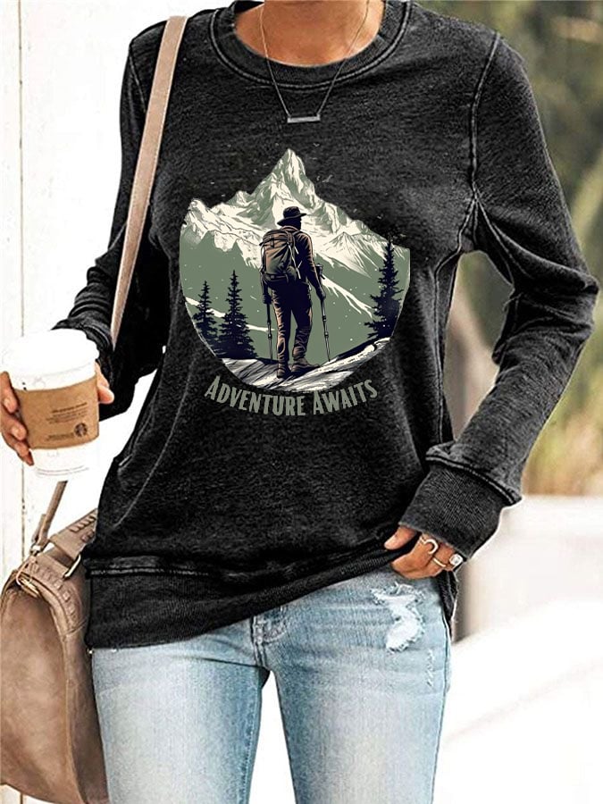 Women's Adventure Awaits Hiking Print Sweatshirt