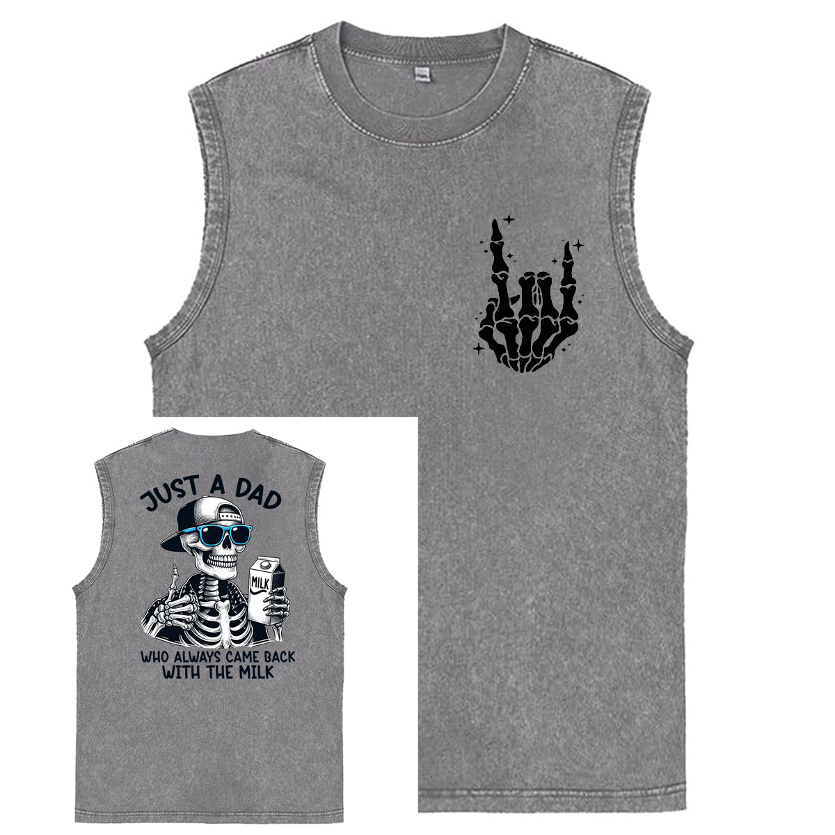 Just A Dad Who Always Came Back With The Milk Print Washed Cotton Sleeveless Tank Tops