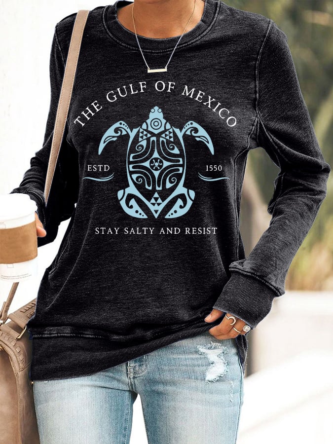 Women's Gulf Of Mexico Print Round Neck Sweatshirt