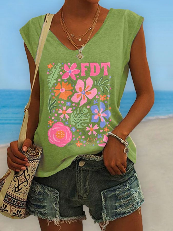 Women's Retro Flowers FDT Print Tank Top