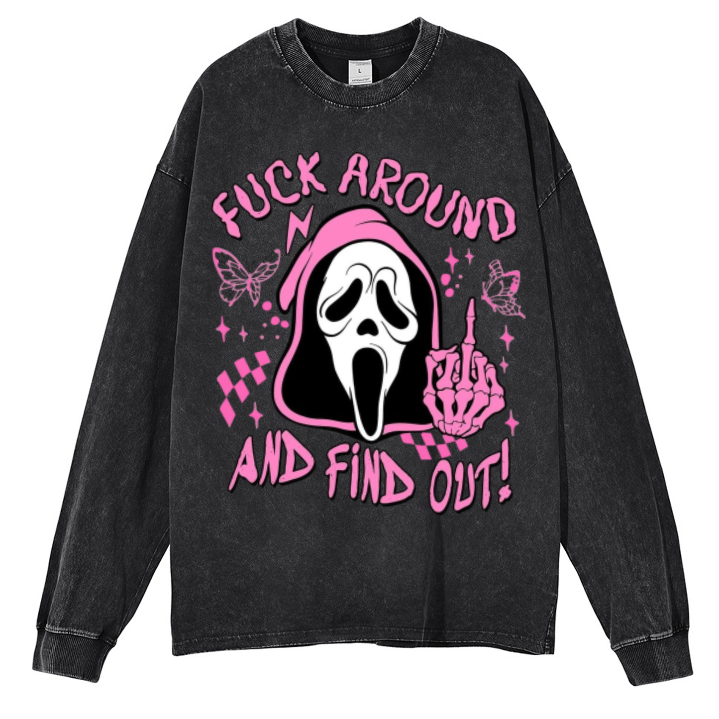 Find Out Unisex Casual Washed Printed Round Neck Sweatshirt